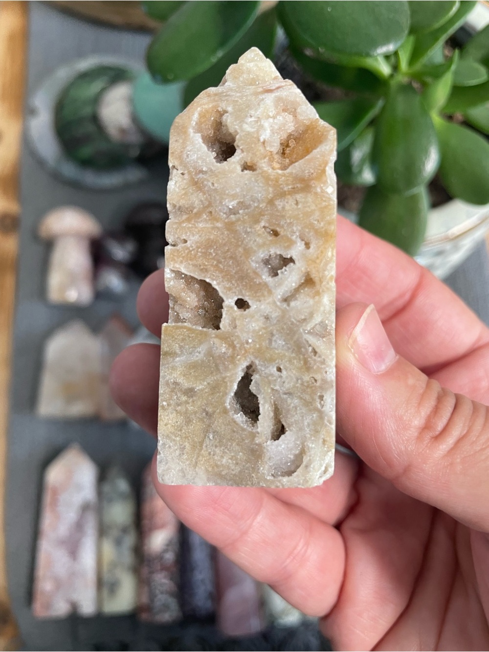 Natural druzy chalcedony sphalerite crystal tower